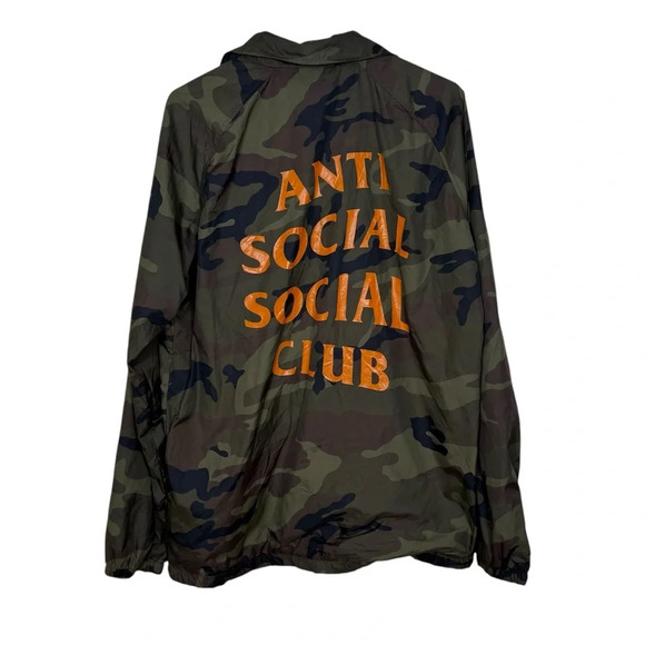 Anti Social Social Club Camouflage Jacket with Orange Lettering - Picture 1 of 4